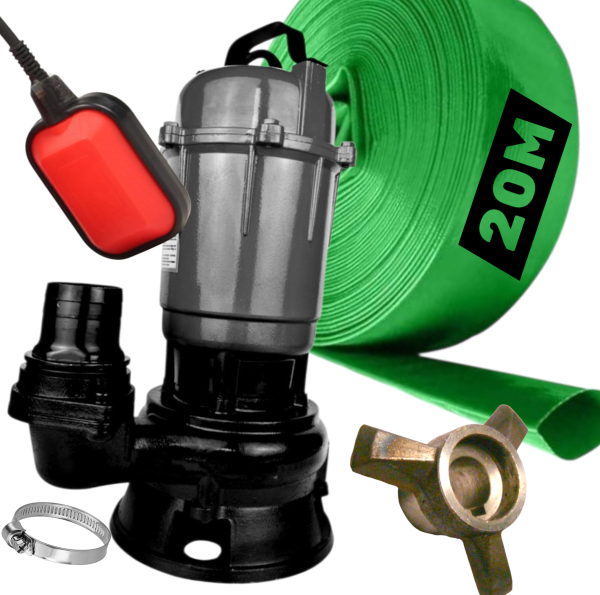 Дренажно фекальний насос з ножем та шлангом без поплавка